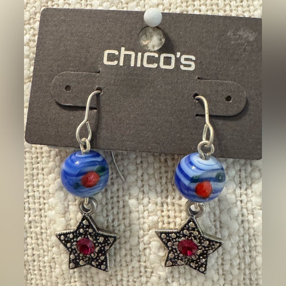 0135-Chico's Blue and Silver‎ Star Earrings